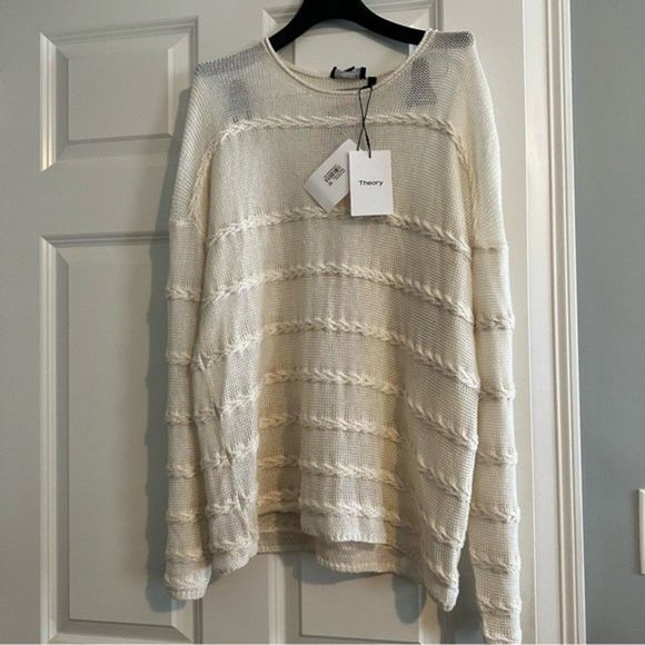 NWT Theory Textured Linen Blend Cable Striped Sweater - Picture 1 of 5